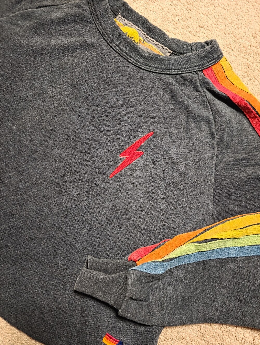 Aviator Nation Cropped Crewneck Red Bolt 6 Stripes Small